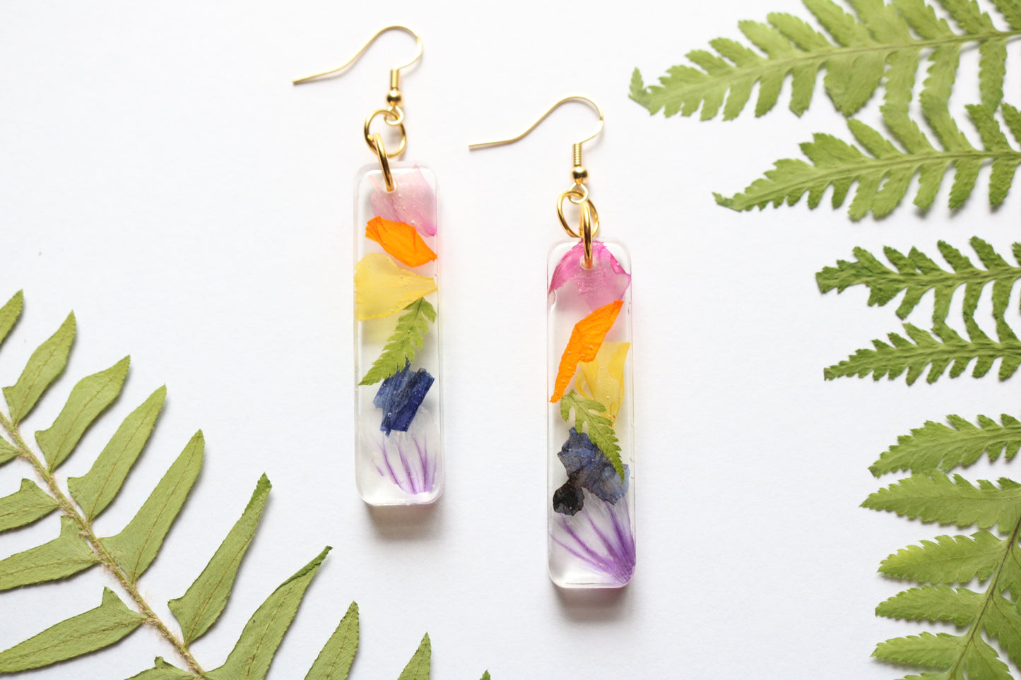 Rainbow flower confetti earrings