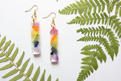 Rainbow flower confetti earrings