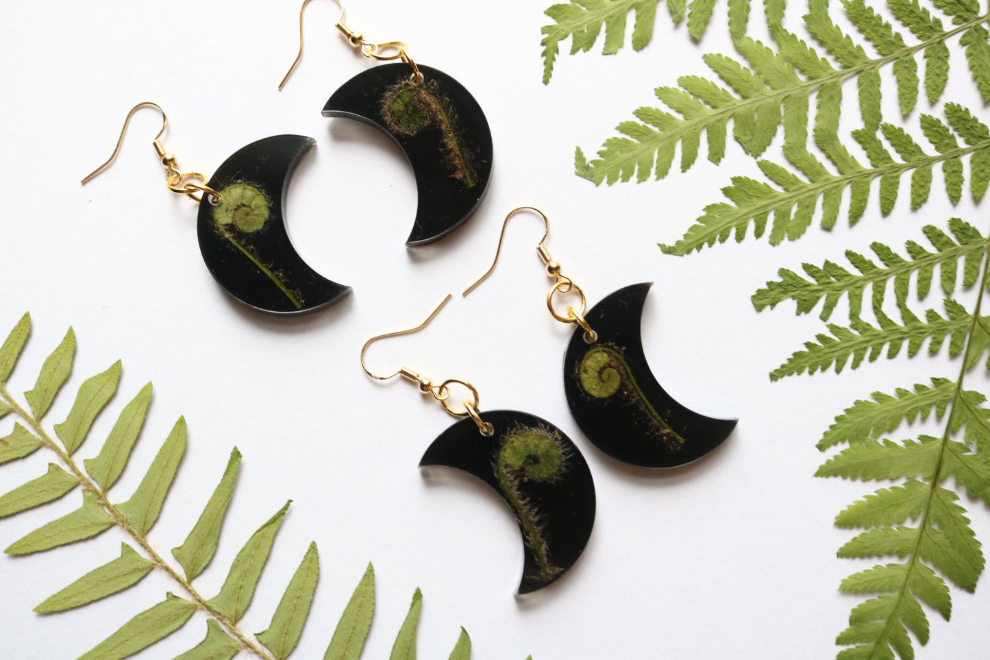 Fiddlehead fern moon earrings