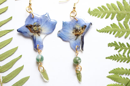 Larkspur & fern dangle earrings