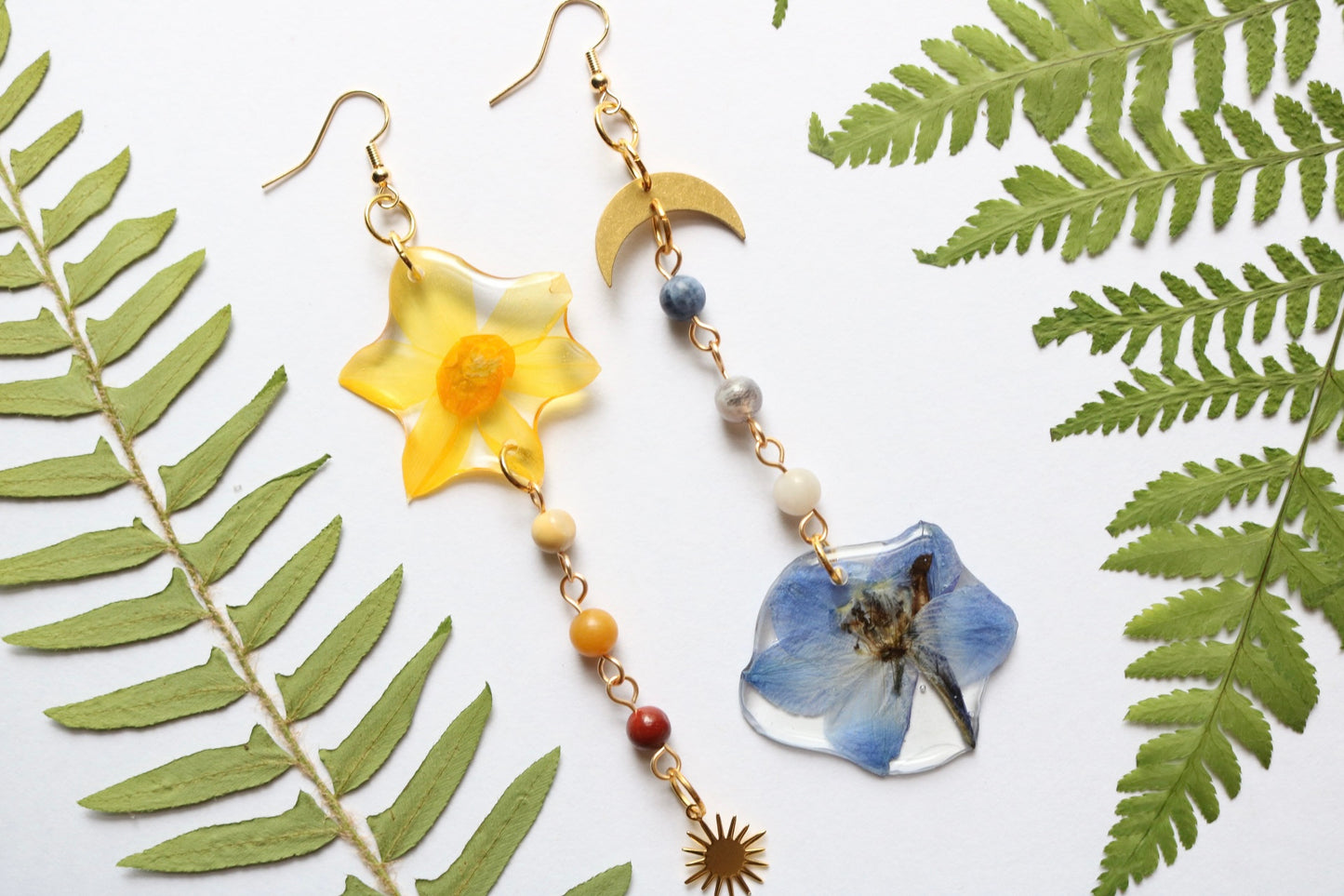 Daffodil & Larkspur dangle earrings