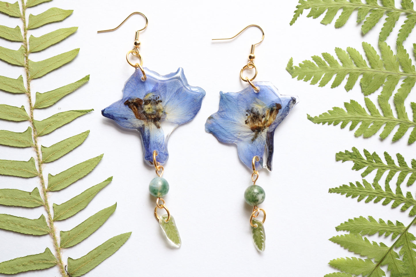 Larkspur & fern dangle earrings