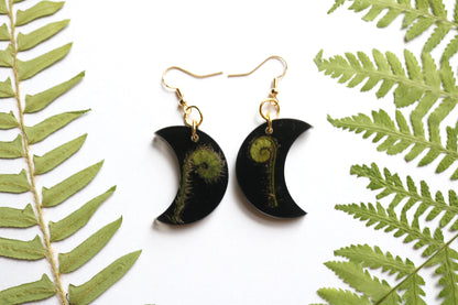 Fiddlehead fern moon earrings